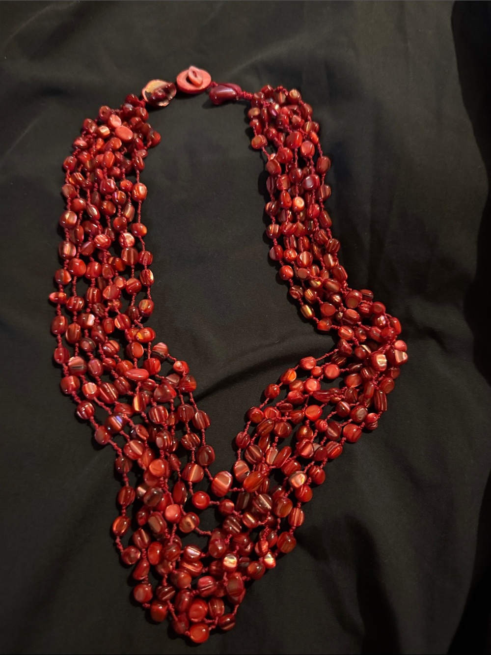 Layers of Red Coral chip Multi-Strand Necklace